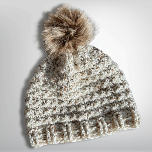 A handmade crochet beanie