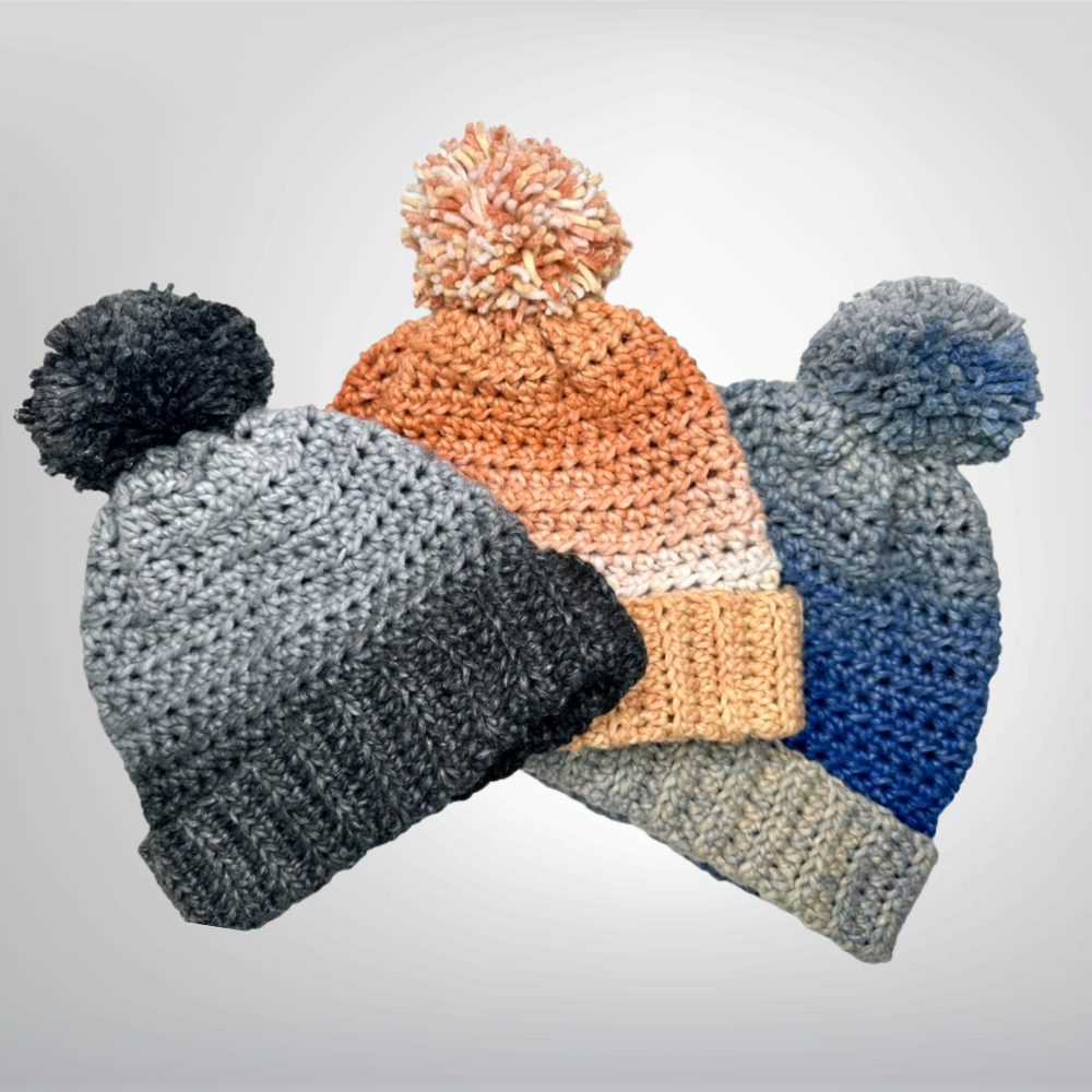 3 crochet beanies