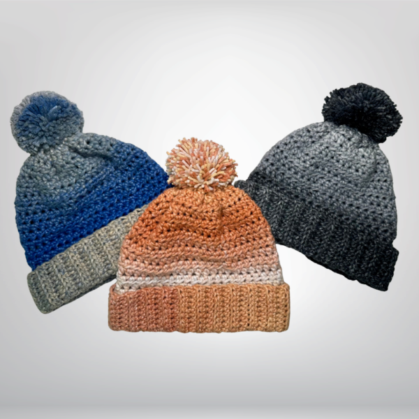 3 crochet beanies