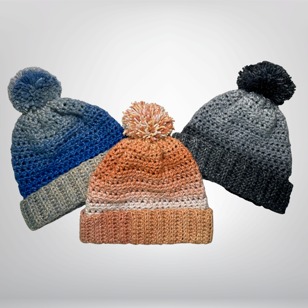 3 crochet beanies