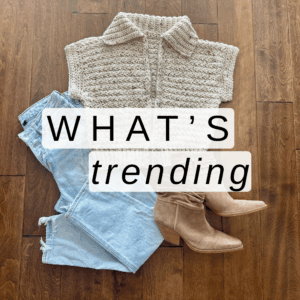 What's trending in free crochet patterns displaying a pair of shoes, a pair of jeans and a crochet vest